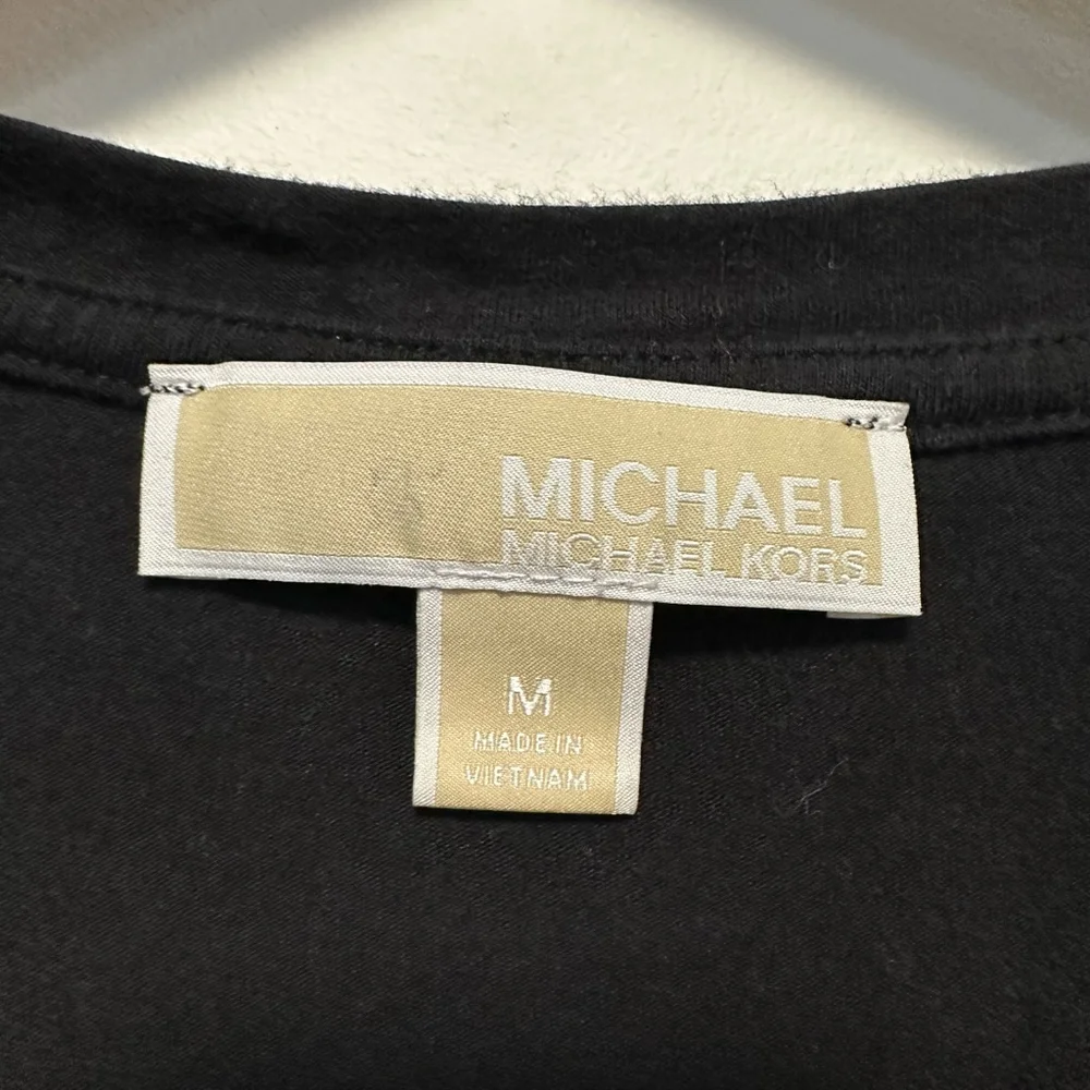 Michael Kors Tee Shirt Dress with Ruching Medium Women’s Black Gold Short Sleeve